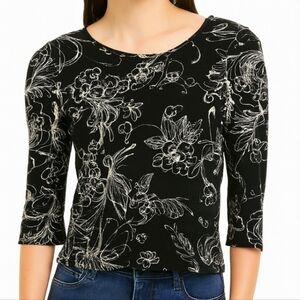 Chico's Black And White Floral Womens Top Sz 3 (16/XL)